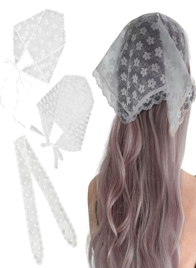 LUODAKA 3Pcs Lace Head Scarf Flower Pattern Cute Adjustable Triangle Headscarf Women's and Girls' Laces Bandana Suitable for Hairstyle Design, Festivals, Holidays Christmas Decorations（White） - Image 1